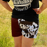 Footy Shorts -  Brown & White Cow Print