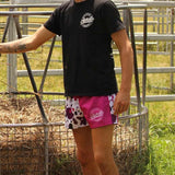 Footy Shorts –  Purple Cow Print